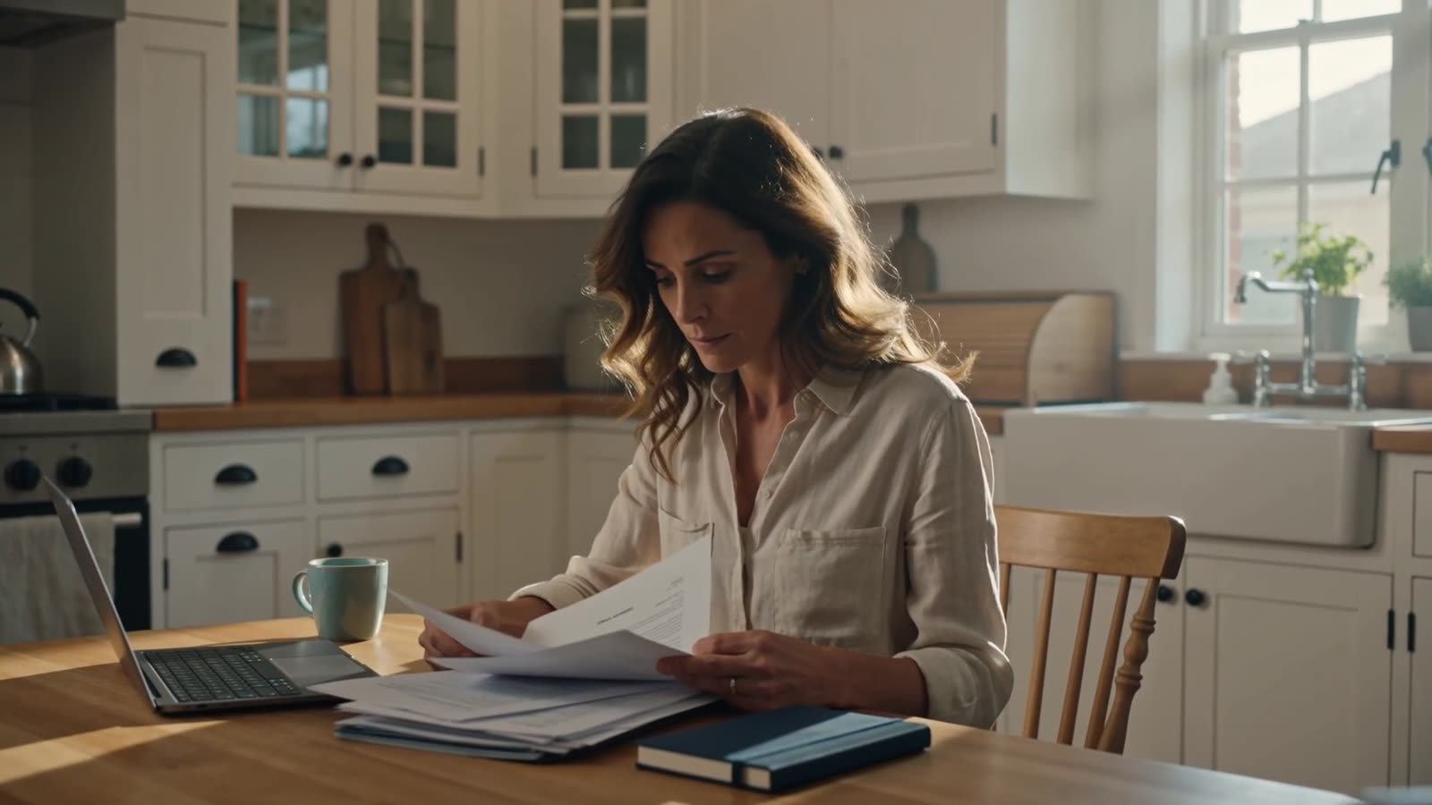 A member reviewing paperwork at a kitchen table